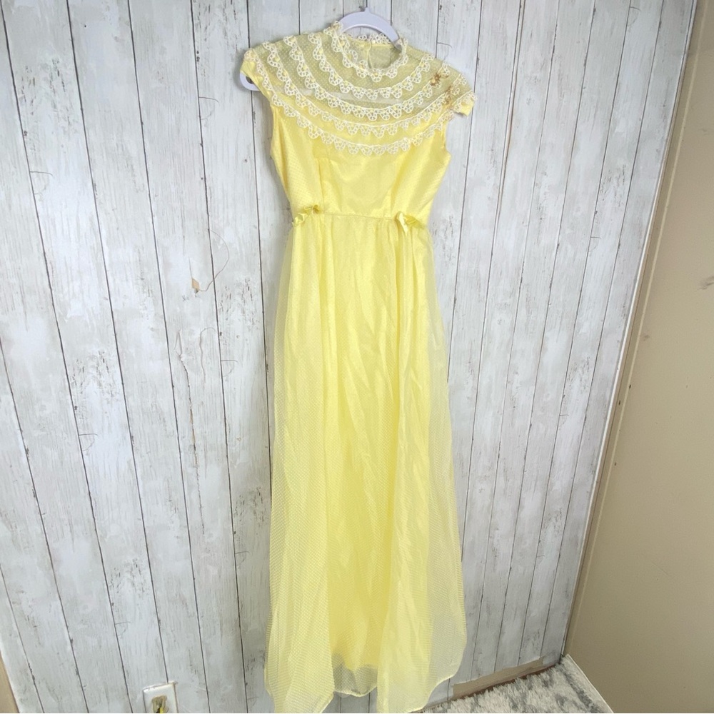 EMMA DOMB California Dot Chiffon Yellow Long Lined VINTAGE Dress Womens Small